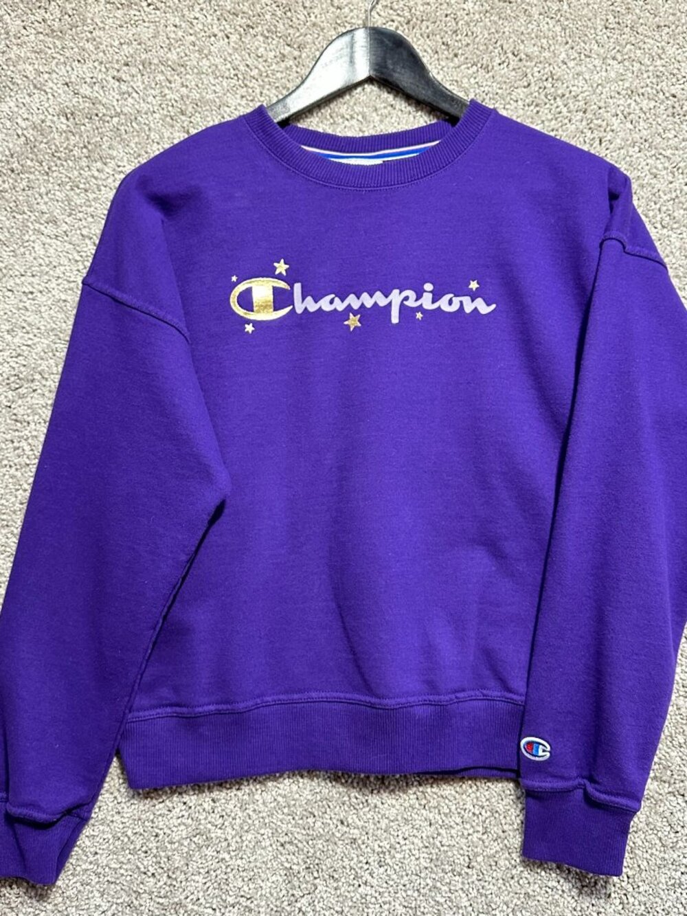 Champion Purple Crewneck Sweatshirt with Logo Embroidery